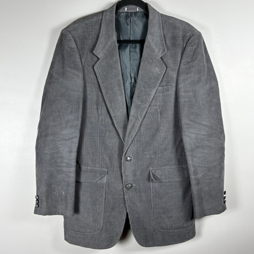 The Mens Store 42L Gray Corduroy Two Button Single Vent Sport Coat Blazer VTG‎
